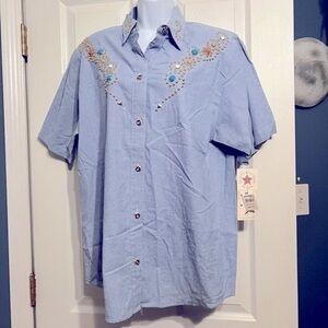 NWT Special F/X Women’s Small Blue Button Up Western Shirt Cowgirl Top S